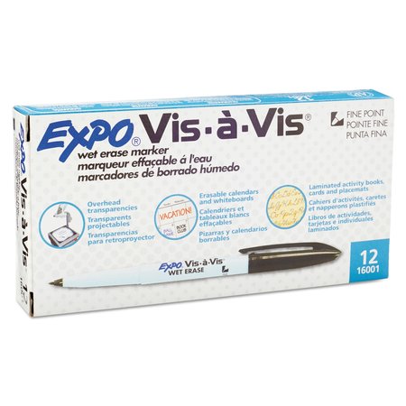 Expo Vis-à-Vis Wet Erase Marker, Fine Bullet Tip, Black, PK12 16001